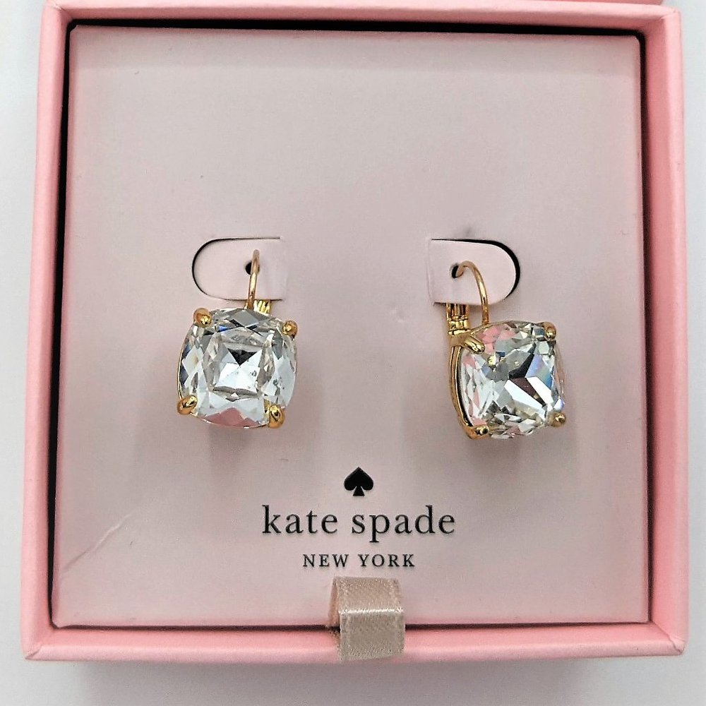 Kate Spade Gold Tone Square Clear Crystal Earrings